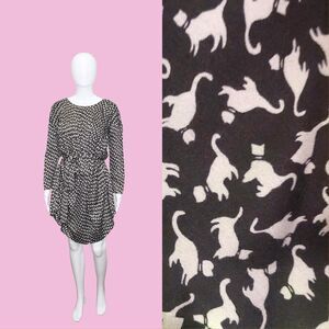 Y2K VIVIENNE WESTWOOD Red Label CATS Print Asymmetrical Long Sleeve Dress. XS-S
